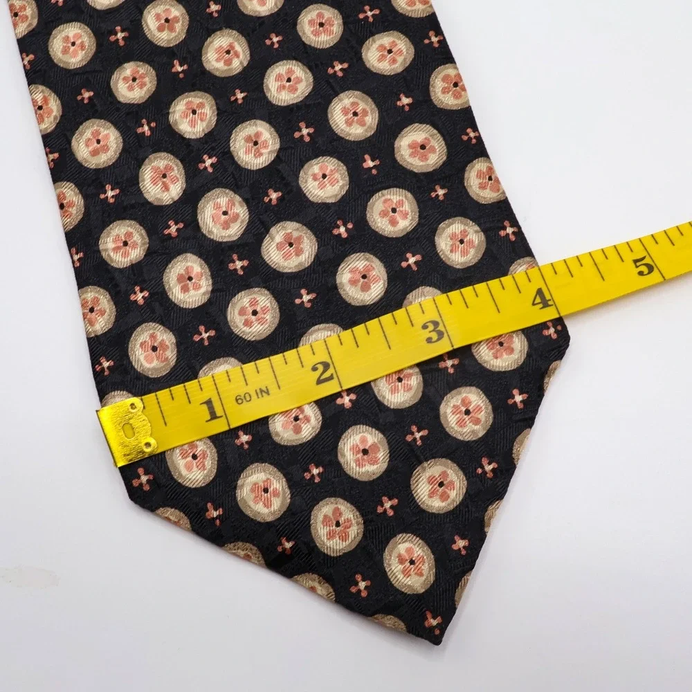 Ermenegildo Zegna Tie Mens Geometric Floral Silk OS Black Gold Italy